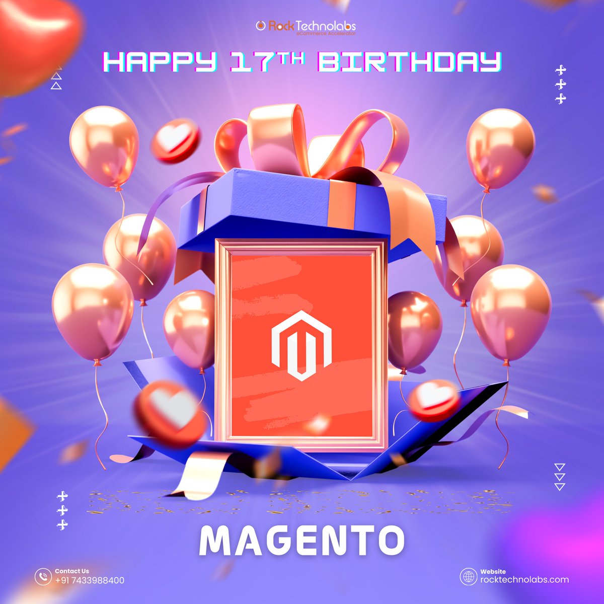 RockTechnolabs's tweet photo. 𝗠𝗮𝗴𝗲𝗻𝘁𝗼 𝗮𝘁 𝟭𝟳

🚀 Launched on March 31, 2008, #Magento has transformed eCommerce with its flexibility &amp; power.

Rock Technolabs Wishing Magento continued success and growth in the years ahead. 

🎂 𝗛𝗮𝗽𝗽𝘆 𝗕𝗶𝗿𝘁𝗵𝗱𝗮𝘆 𝗠𝗮𝗴𝗲𝗻𝘁𝗼🎂

#HappyBirthdayMagento https://t.co/gONDwgxsDr