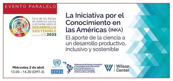marcollinas's tweet image. Este miércoles 2 de abril estaremos conversando sobre la Iniciativa por el Conocimiento en las Américas #INKA, en el marco del #ForoDesarrolloSostenible y de la Conferencia de Ciencia e Innovación de la CEPAL.

🕒🇨🇴 11:00 🇨🇱 13:00

🔗 ¡Inscríbete aquí!
cepal-org.zoom.us/meeting/regist…