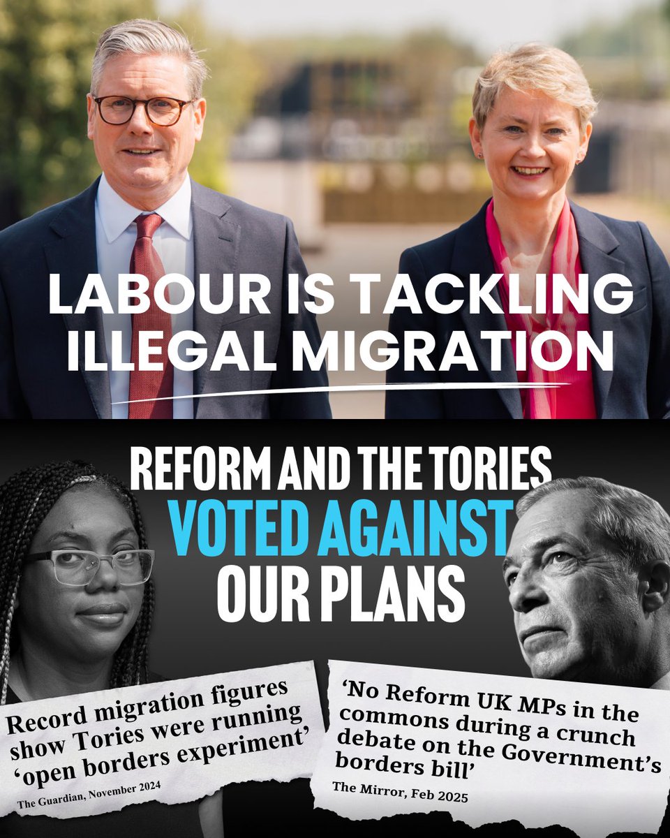 Labour is tackling illegal migration. Since the general election, we’ve returned 24,000 people with no right to be here - including 3,500 criminals.

The Tories and Reform voted against our plans every step of the way.
