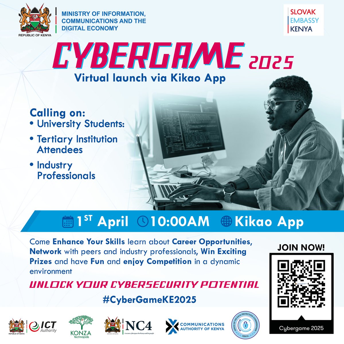 Slovak Embassy in Kenya (@skembkenya) on Twitter photo Exciting News! <a href="/MoICTKenya/">Ministry of Info, Comms & The Digital Economy KE</a> 🇰🇪 <a href="/NSA_Slovakia/">National Security Authority 🇸🇰</a>🇸🇰 is launching a 10-week Cyber Games Challenge on April 1, 2025🔐
🎯 Open to students & professionals nationwide
🏆 Weekly challenges & top rewards!
Don’t miss out! Join the launch 10 AM on Kikao App.👇 #CyberGames2025 #CyberSecurity Exciting News! <a href="/MoICTKenya/">Ministry of Info, Comms & The Digital Economy KE</a> 🇰🇪 <a href="/NSA_Slovakia/">National Security Authority 🇸🇰</a>🇸🇰 is launching a 10-week Cyber Games Challenge on April 1, 2025🔐
🎯 Open to students & professionals nationwide
🏆 Weekly challenges & top rewards!
Don’t miss out! Join the launch 10 AM on Kikao App.👇 #CyberGames2025 #CyberSecurity