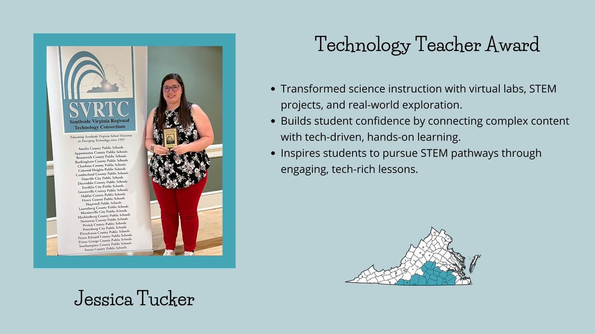 svrtc25's tweet photo. Congratulations Jessica Tucker | SVRTC Technology Teacher Award - Appomattox County Public Schools
@ITTIPSTEM
#ITTIP #svrtc25 https://t.co/ZeAI2w99ih