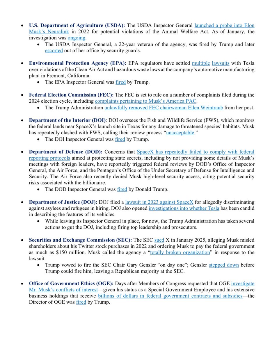 DOGE is a smoke screen and cover for personal profit and corporate power. Halting and disrupting investigations against 89 corporations, including Musk's companies, across multiple federal agencies. Where’s the proof you ask? 
All laid out for you