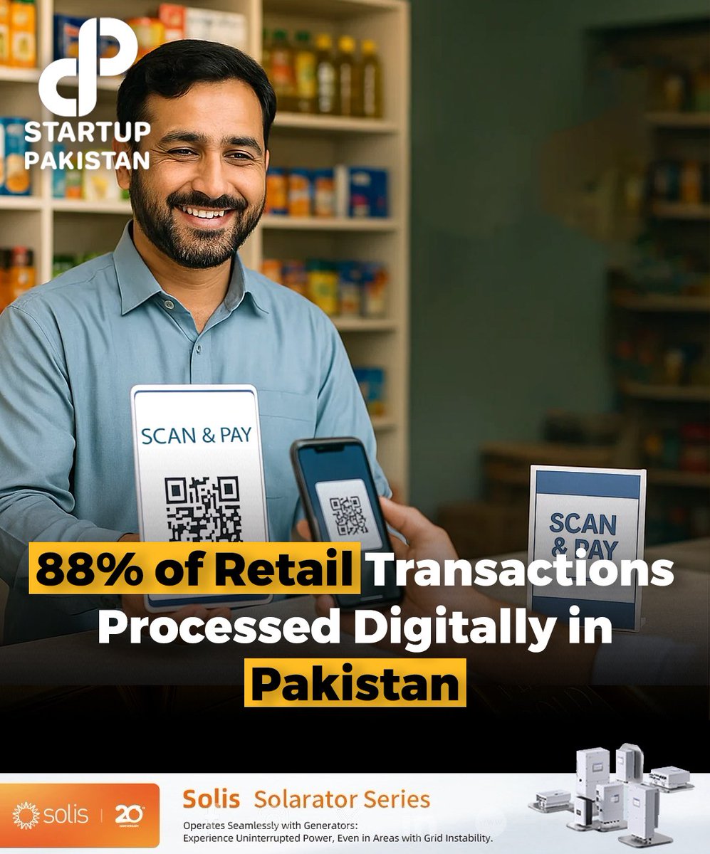 PakStartup's tweet image. Pakistan’s digital payments ecosystem is thriving, with 88% of retail transactions processed digitally. 

#DigitalPakistan #FintechGrowth #CashlessEconomy
