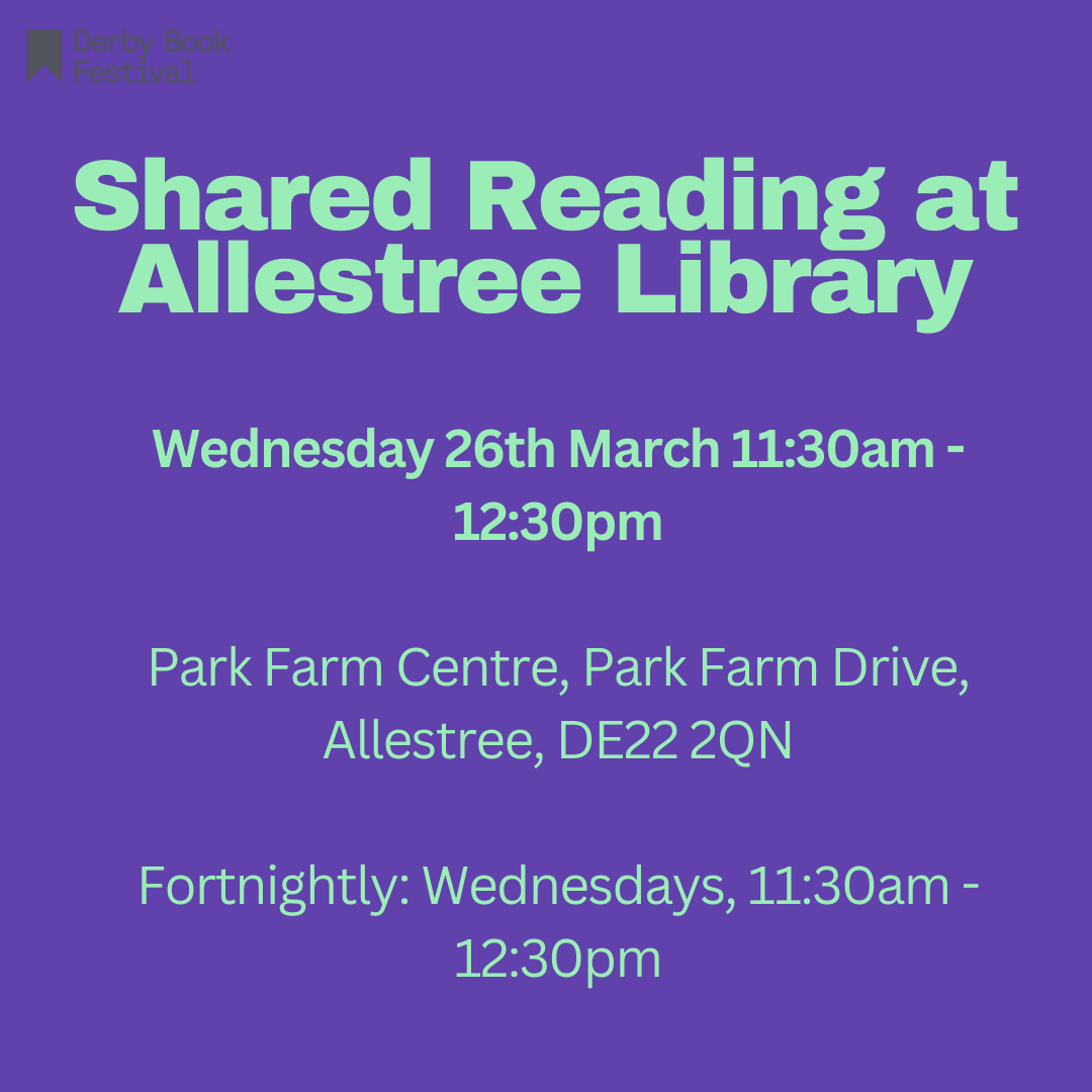 DerbyBookFest's tweet photo. This week we have #SharedReading sessions at Allestree Library and @artcoregallery. No need to book, just pop along and see us. We'd love to see you there!

#DerbyBookFestival #Reading #Bookstagram #Bookstagrammer #Community #poetrycommunity #spokenword #readingaloud https://t.co/rC5CJ0AoWJ