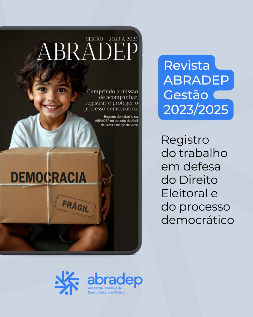 A coordenação-geral da ABRADEP lança a revista da gestão 2023/2025, registrando ações em prol do Direito Eleitoral e da democracia. A publicação destaca comissões especiais, missões eleitorais e audiências públicas. Leia: abradep.org/publicacoes/co… #QuemFazABRADEP #DireitoEleitoral