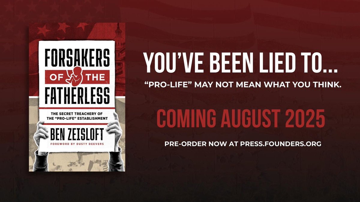 BenZeisloft's tweet image. Forsakers of the Fatherless, my new book about the corruption and compromise of the pro-life establishment, is now available for preorder.
press.founders.org/shop/forsakers…