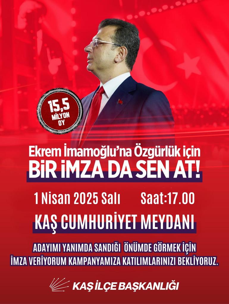 Adayımı yanımda, sandığı önümde görmek için imza veriyorum kampanyamıza
Kaş Cumhuriyet Meydanından Başlıyoruz.
#imza