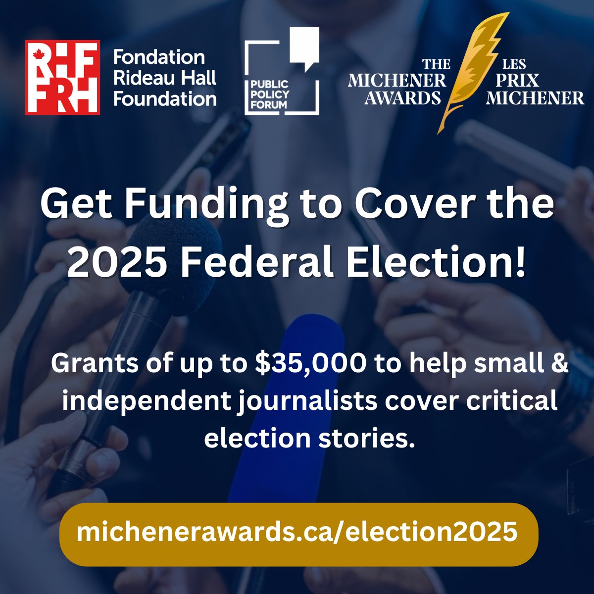 🚨 Journalists &amp; Newsrooms: Get Funding to Help Cover the 2025 Election! 🚨
Grants of up to $35,000 to help small- to medium-sized journalism organizations &amp; independent journalists cover the 2025 election campaign:
michenerawards.ca/election-2025-…