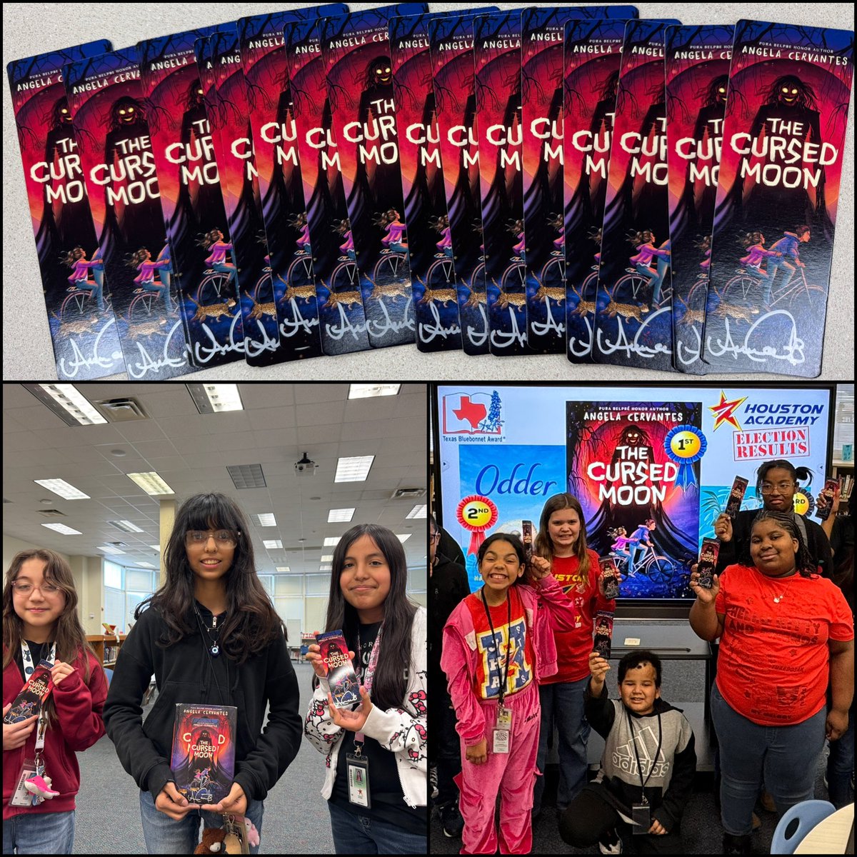Roeper_ILS's tweet image. Since The Cursed Moon was the #1 pick at our campus for @TBABooks, the amazing author sent our #JHAstars autographed bookmarks! And a couple TOP fans even received a special necklace! 👁️ They were so excited! Thank you @AngelaCervantes for your generosity!