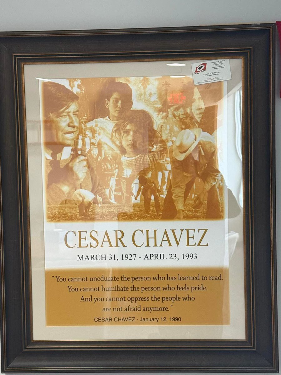 Today is Cesar Chavez Day.

I am proud to hang this picture in my office at IAFF HQ as a reminder that, in his words “without a union, the people are always cheated.”

Leaders like Cesar Chavez understood that to be successful we must #UniteFightOrganize. 

 #SiSePuede
