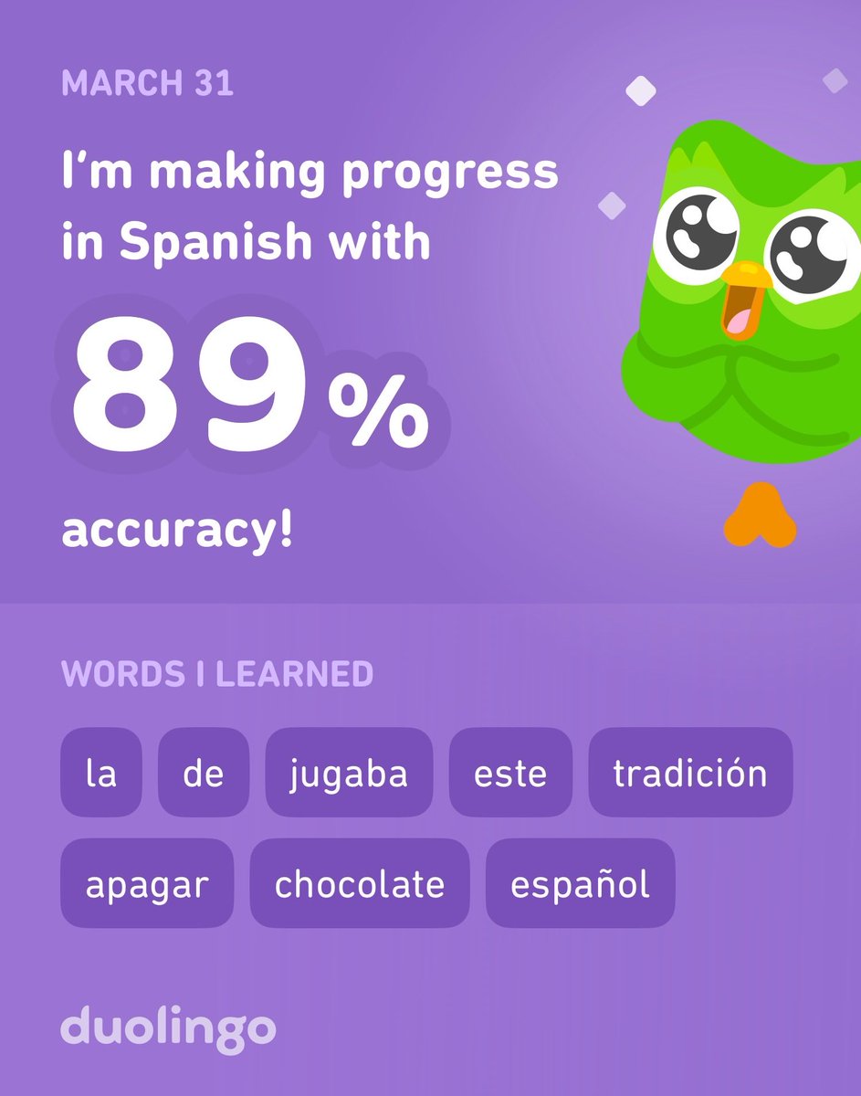 PounderWeek's tweet image. I’m learning Spanish on Duolingo! It’s free, fun, and effective.