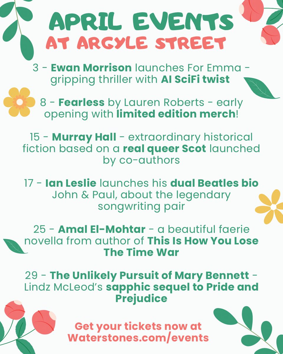 We’ve got tonnes of fabulous events coming up in April! From pop history to fantastical stories.

Check them out and get tickets here - waterstones.com/events/search/…