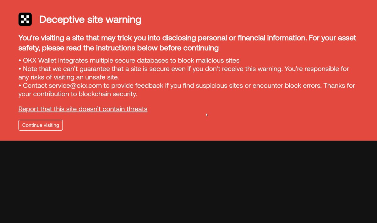 it's funny to me that <a href="/okx/">OKX</a> and <a href="/wallet/">OKX Wallet</a> just say it how it is, calling <a href="/SuperRare/">SuperRare</a> a deceptive site, which it obviously is...

superrare.myfilebase.com/ipfs/bafybeida…