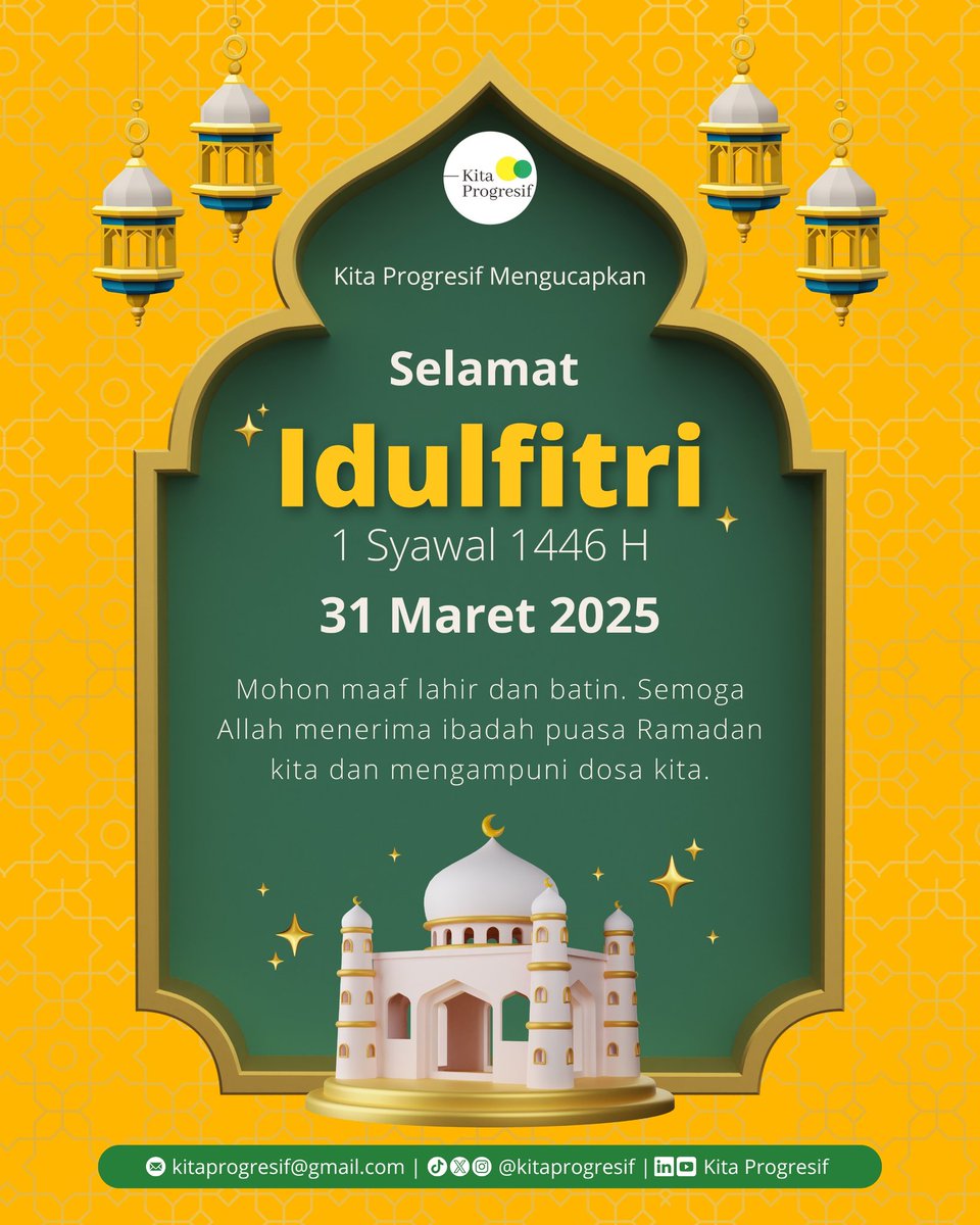 KitaProgresif's tweet image. Selamat Idulfitri 1446 H #TemanProgresif 🤍

Semoga hari yang suci ini membawa kebahagiaan, keberkahan, dan semangat baru untuk kita semua.

Rayakan kemenangan dengan hati yang penuh syukur dan langkah yang lebih mantap ke depan! 💛💚