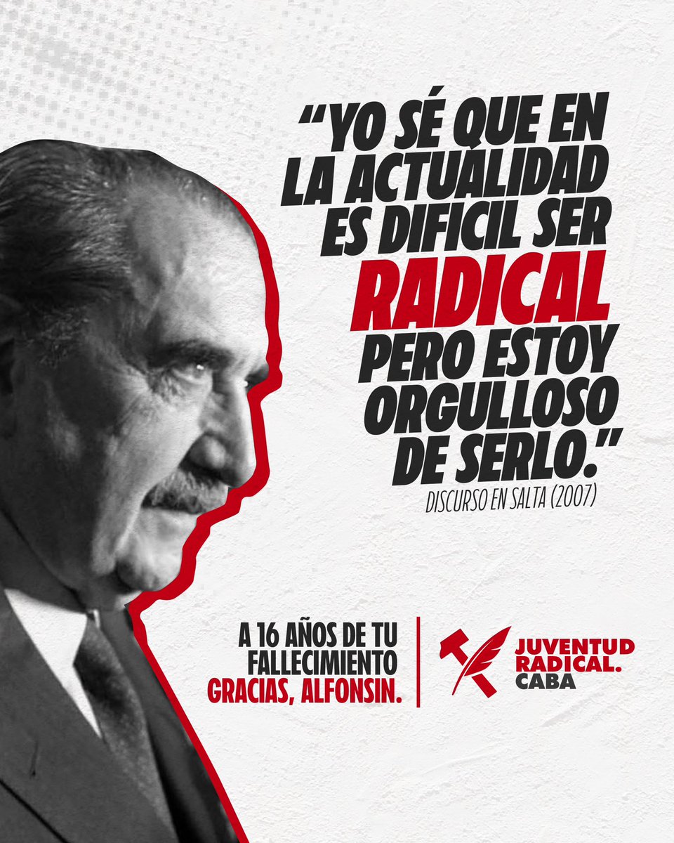 “Yo sé que en la actualidad es difícil ser 𝑹𝑨𝑫𝑰𝑪𝑨𝑳, pero estoy orgulloso de serlo”

A 16 años de tu fallecimiento, gracias Raúl.

#RaulAlfonsin #UCR #JuventudRadical