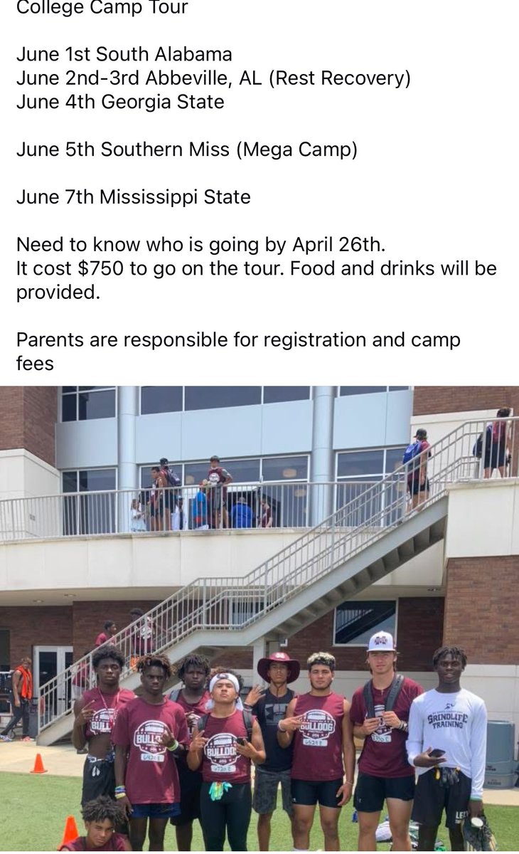 Don’t wait last minute to sign up. This will be my 9th summer doing camp tours for athletes. I am located in Naples,FL
Former SEC athlete &amp; high school coach 
🏈 #HailState 
Current commercial fisherman and farmer 
🦀🐟🧑🏿‍🌾