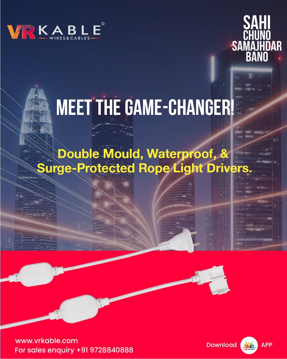 vrkable's tweet image. VR Kable’s Double Mould, Waterproof &amp;amp; Surge-Protected Rope Light Drivers! , these drivers ensure seamless performance for all your LED lighting needs. 🌟 Stay ahead with cutting-edge !📞 Sales Inquiry: +91 9728840888
🌐 Visit Us: vrkable.com #VRKable #LEDTech