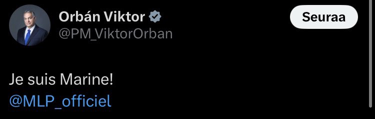 P_Kallioniemi's tweet photo. The Kremlin has issued a statement regarding the news that Marine Le Pen has been barred from running for president in 2027, calling it a "violation of democratic norms."

When Viktor Orbán and the Kremlin criticize your judicial system, you know you're doing something right. https://t.co/yjj2TpcuQ6
