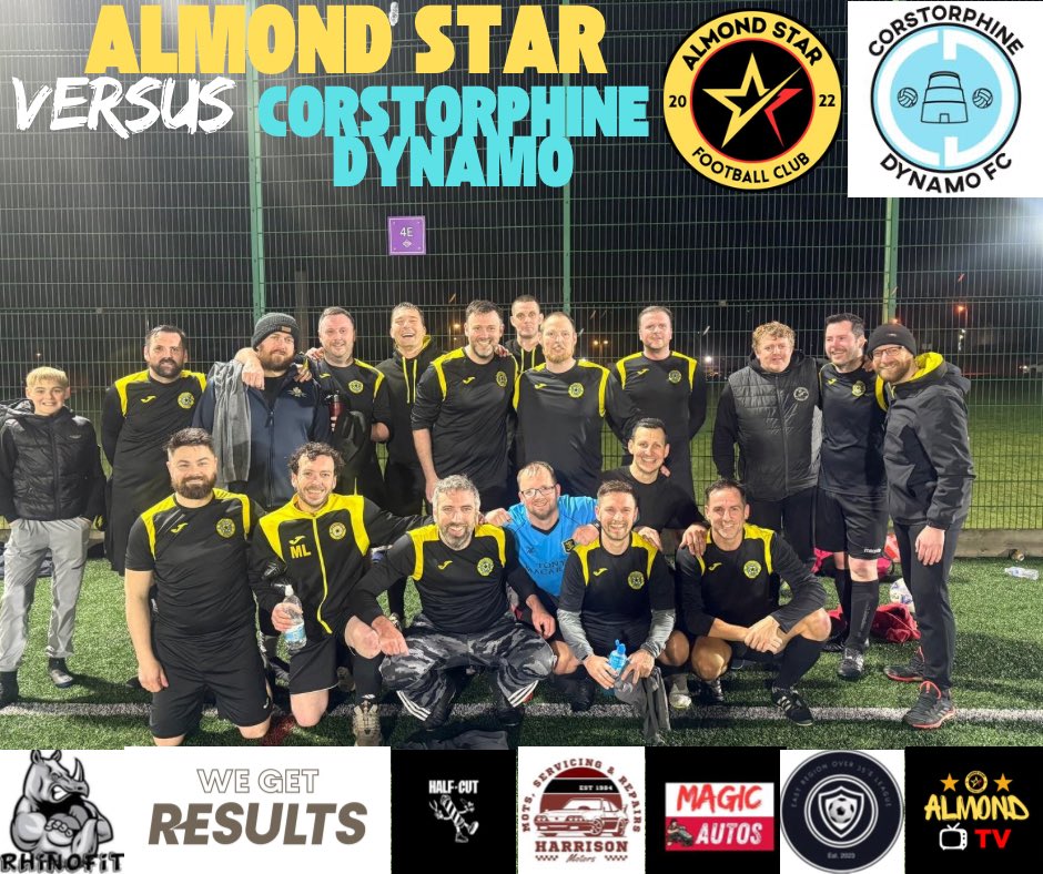 NEXT UP:

🗓️ Friday the 4th of April  

<a href="/CorrieDynamoFC/">Corstorphine Dynamo CFC</a> Over 35s  

🏆  <a href="/35sEastRegion/">East Region over 35s</a> All in Cup 1st Round 

📍Meggetland

🕰️ 19.30

Thanks to our sponsors &amp; partners

Half Cut Barbershop
Harrison Motors
Magic Autos
We Get Results
Rhino Fit 
Almond Tv