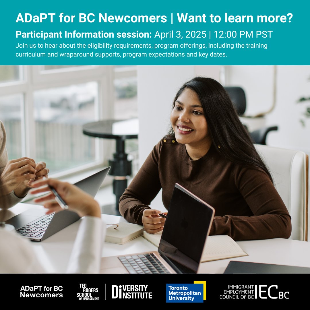 🌟 Calling all newcomers in British Columbia! Ready to take the next step in your career?

Register NOW for this information session on the ADaPT for BC Newcomers program happening Thursday, April 3.

🔗 Sign up today: docs.google.com/forms/d/e/1FAI…

<a href="/torontometdi/">Diversity Institute</a> <a href="/IEC_BC/">IEC-BC</a>