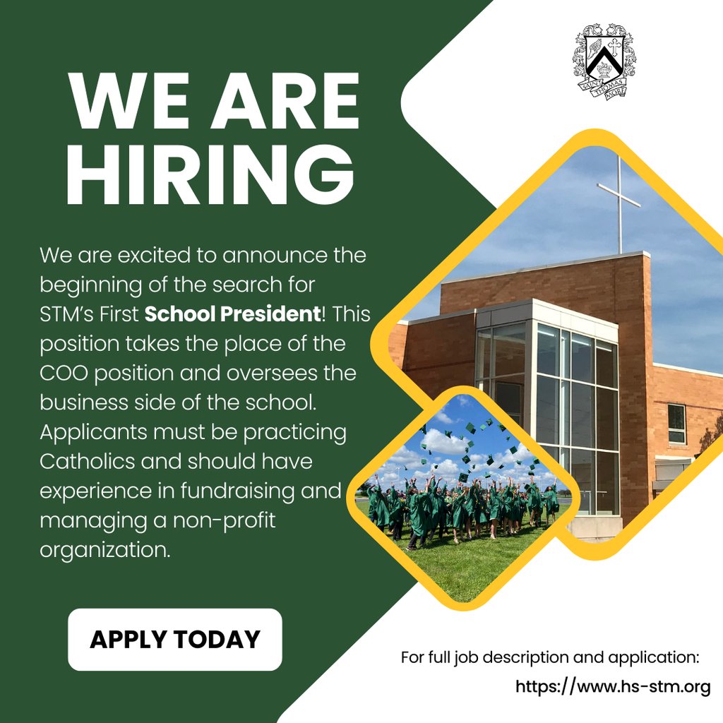 STM is hiring our first President! This is an exciting opportunity to be part of something MORE in Secondary Catholic Education in the CU area. Check out our website for more information and a link to apply!