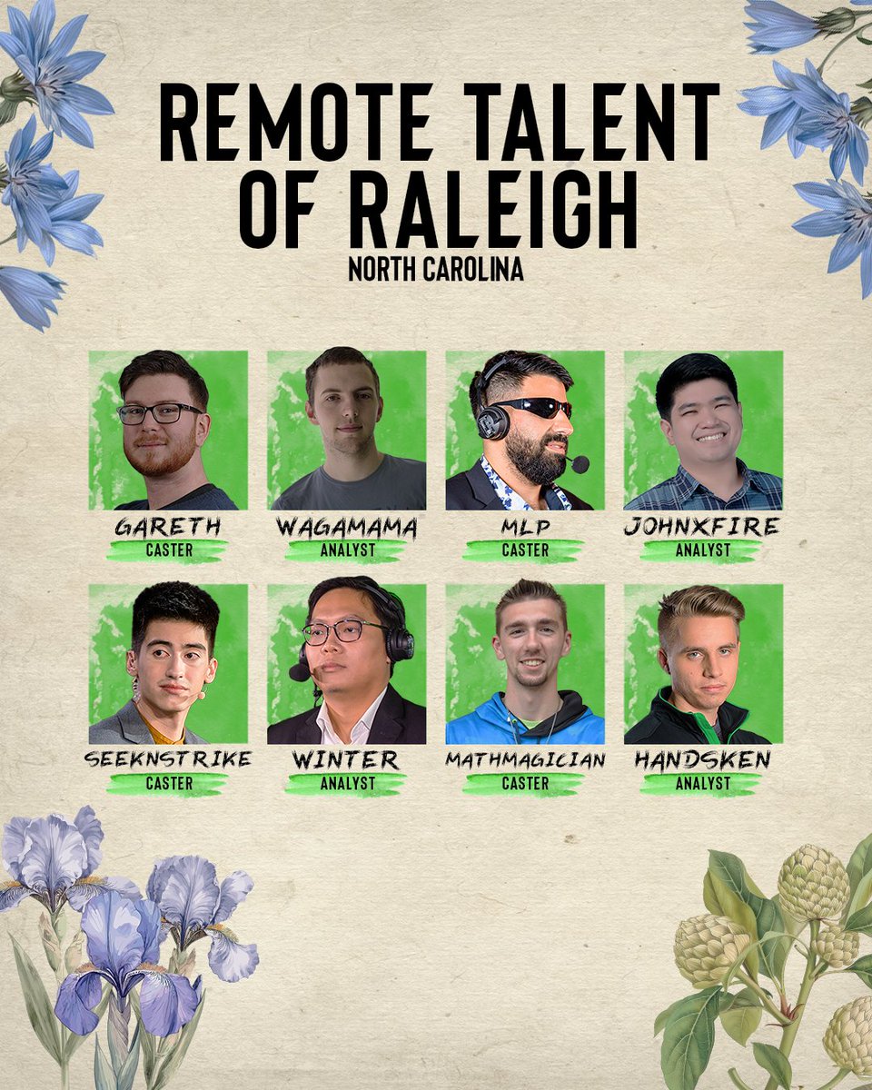 ESL Dota2 (@esldota2) on Twitter photo We're delighted to announce our Remote Talent for #ESLOne Raleigh!
Welcome <a href="/GarethCasts/">Gareth Bateson</a>, <a href="/WagaGaming/">WagaGaming</a>, <a href="/MLPDotA/">Mike Le Phoenix</a>, <a href="/johnxfire/">johnxfire</a>, <a href="/SeekNStrikeDotA/">SeekNStrike</a>, <a href="/WinteRDota/">WinteR Chan</a>, <a href="/mathmagician10/">Mathmagician10</a> and <a href="/Handsken1/">Simon Haag</a>! 👏 We're delighted to announce our Remote Talent for #ESLOne Raleigh!
Welcome <a href="/GarethCasts/">Gareth Bateson</a>, <a href="/WagaGaming/">WagaGaming</a>, <a href="/MLPDotA/">Mike Le Phoenix</a>, <a href="/johnxfire/">johnxfire</a>, <a href="/SeekNStrikeDotA/">SeekNStrike</a>, <a href="/WinteRDota/">WinteR Chan</a>, <a href="/mathmagician10/">Mathmagician10</a> and <a href="/Handsken1/">Simon Haag</a>! 👏