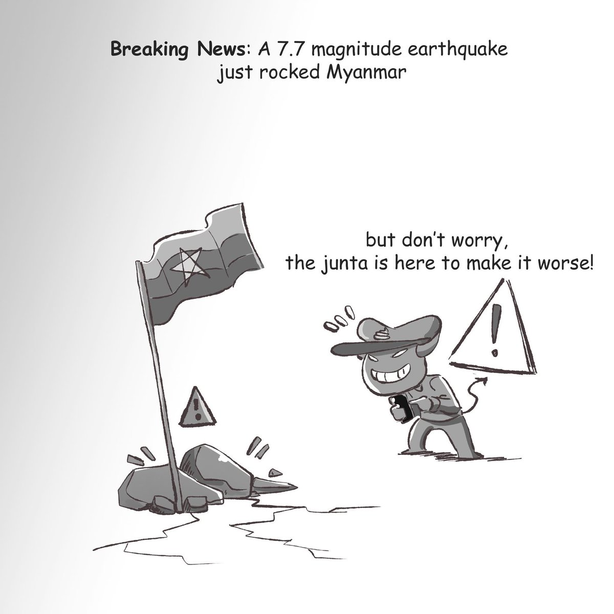 LeeDam_3's tweet photo. A short comic about current situation in #Myanmar.
(1/5)
ctto : 
#HelpMyanmarRecover 
#MyanmarEarthquake 
#WhatsHappeninglnMyanmar https://t.co/q4HVBkfjte