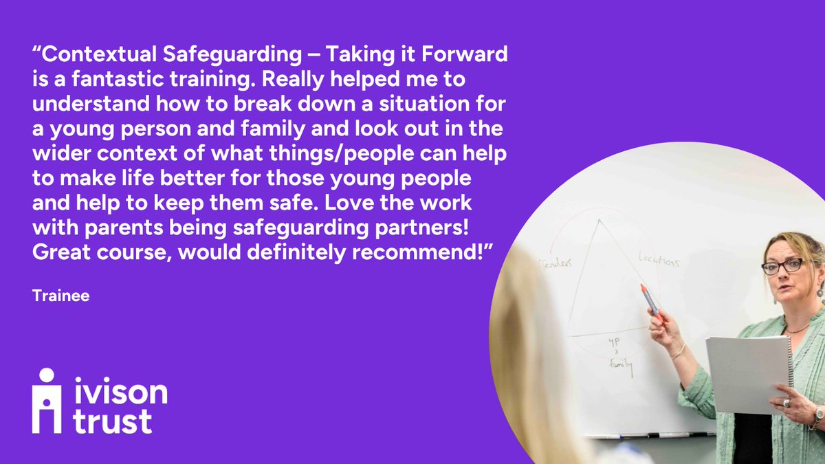 Are you looking to develop your understanding of the contextual safeguarding approach? Our next Contextual Safeguarding – Taking it Forward Course is the 25th June ’25. Find out more: ivisontrust.org.uk/training-cours…

#ContextualSafeguarding #ProfessionalDevelopment #SafeguardingTraining