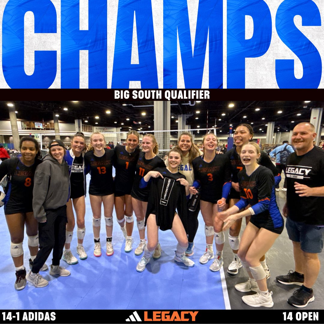 Legacy Volleyball Club (@legacylvc) on Twitter photo BIG SOUTH 14 OPEN CHAMPIONS ๐๐
Congrats 14-1 Adidas on going undefeated and winning 14 Open at the Big South Qualifier. A HUGE win over a talented A5 14-Helen in the finals!! Not pictured: <a href="/stel_smit9/">stel_smit9</a> was was racing to catch her flight! #leaveyourlegacy BIG SOUTH 14 OPEN CHAMPIONS ๐๐
Congrats 14-1 Adidas on going undefeated and winning 14 Open at the Big South Qualifier. A HUGE win over a talented A5 14-Helen in the finals!! Not pictured: <a href="/stel_smit9/">stel_smit9</a> was was racing to catch her flight! #leaveyourlegacy