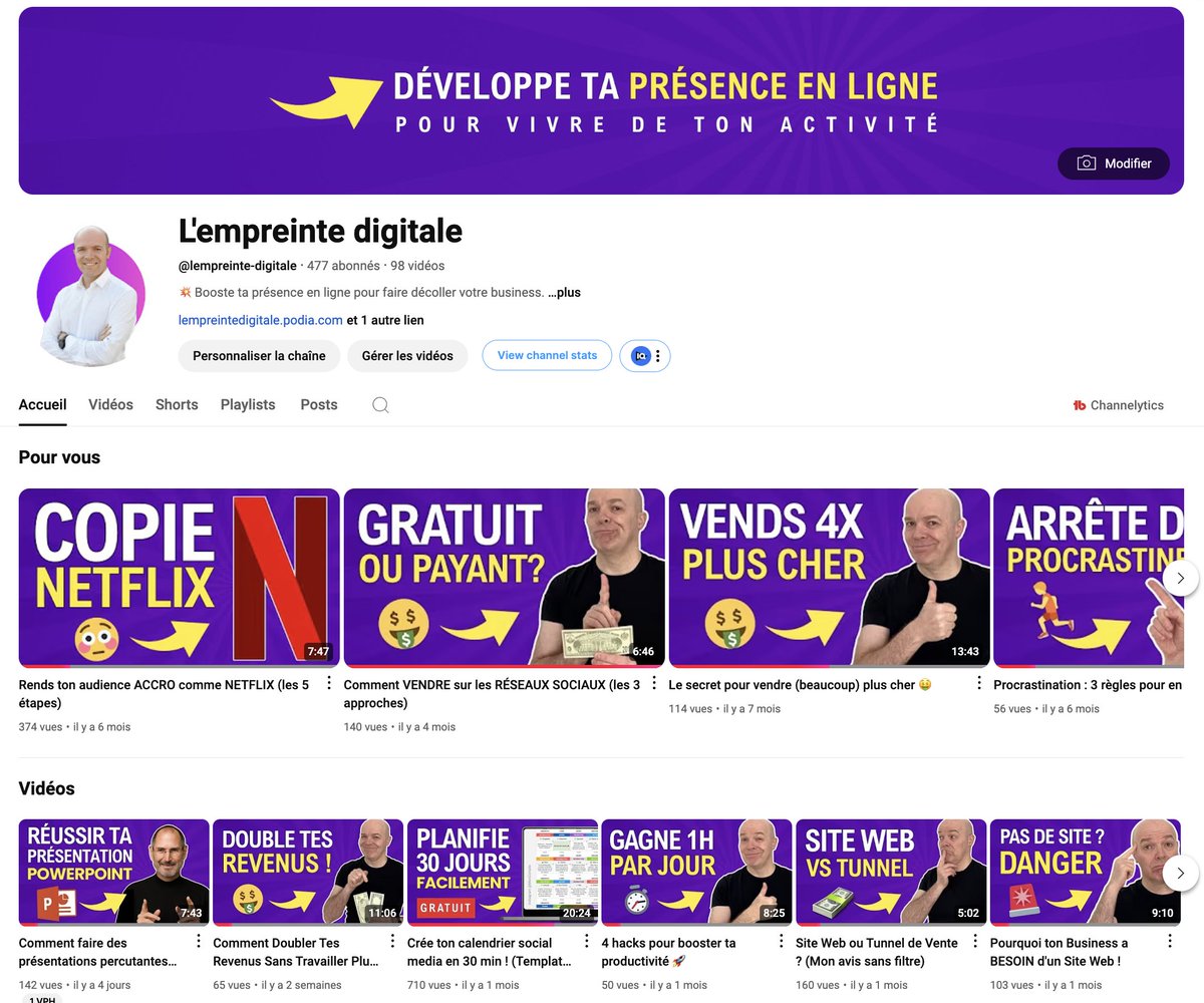 👊 Nouvelle identité visuelle sur ma chaîne #YouTube !

Pour les habitués, vous allez remarquer quelque chose de différent 👀

J’ai rebrandé toute la chaîne :

Miniatures, couleurs, visuels, titres… Tout a été repensé pour être plus clair, plus pro, et surtout plus impactant.
