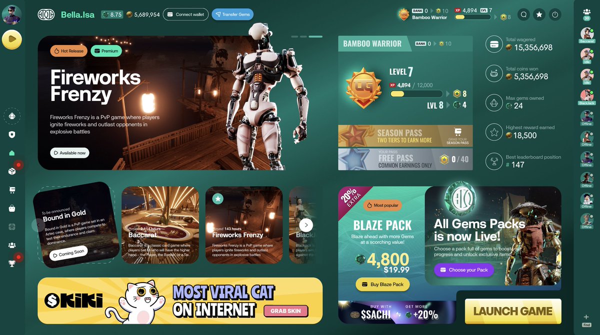 Join_SACHI's tweet photo. Welcome to your ultimate command center in SACHI!
Level up your grind, flex your rank, dive into adrenaline-fueled PvP showdowns, and load up on premium gem packs. 💎💰

🧵1/7 Right from the main screen, track your gems and coins, link your wallet, transfer gems in a flash, and keep an eye on your level progression. Spot who's online, then smash that yellow Launch Game button and jump straight into the action!