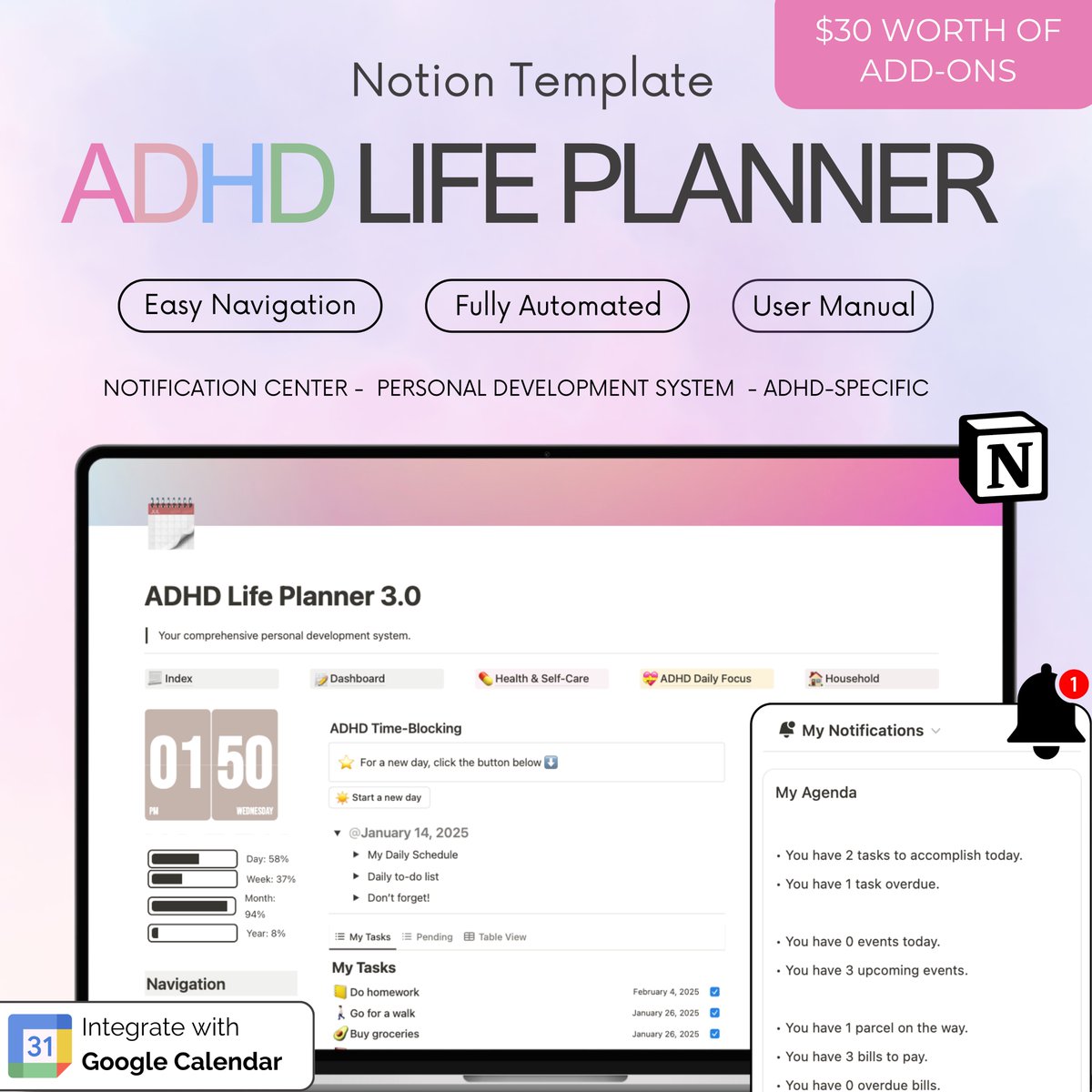 UsefulPlanner_'s tweet image. ADHD brains thrive on structure - but creating it? Not so easy. 🤯 A Notion planner helps by:

✅ Organizing tasks &amp;amp; reminders
✅ Tracking habits &amp;amp; routines
✅ Reducing mental overload
✅ Making planning actually fun
 #ADHD #NotionPlanner

usefulplanner.com - ADHD Planners