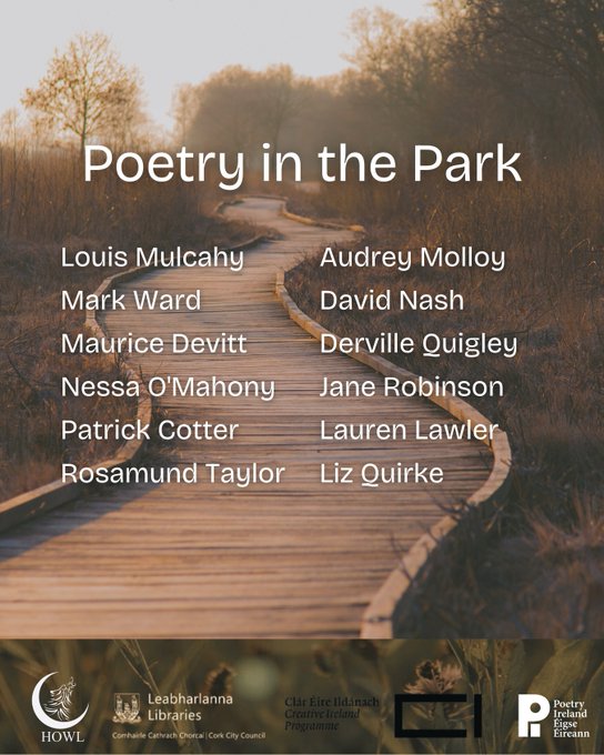 HOWL New Irish Writing (@howlwriting) on Twitter photo Louis Mulcahy's meditative poem, 'To Just Sit' in Ballincollig Regional Park, Cork. Huge thanks to <a href="/poetryireland/">Poetry Ireland / Éigse Éireann</a> for their support with Poetry in the Park🩶 Gratitude to <a href="/corkcitylibrary/">Cork City Libraries</a> and <a href="/creativeirl/">Creative Ireland</a> 🩶
poetryireland.ie/whats-on/poetr… Louis Mulcahy's meditative poem, 'To Just Sit' in Ballincollig Regional Park, Cork. Huge thanks to <a href="/poetryireland/">Poetry Ireland / Éigse Éireann</a> for their support with Poetry in the Park🩶 Gratitude to <a href="/corkcitylibrary/">Cork City Libraries</a> and <a href="/creativeirl/">Creative Ireland</a> 🩶
poetryireland.ie/whats-on/poetr…