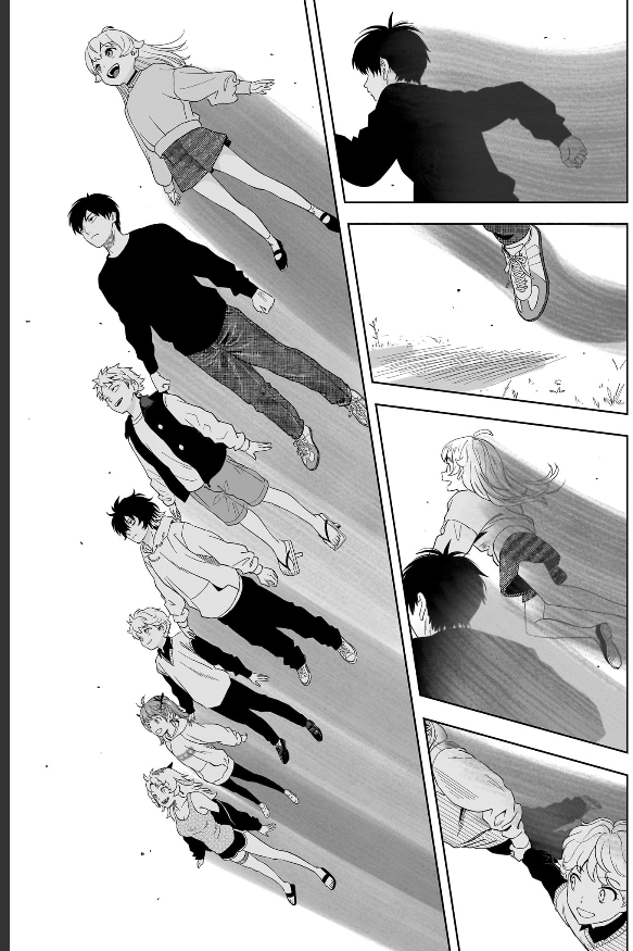 あといちゃもんついでにいちゃもんつけとくと、この感じで飛んだらこういう虹の見え方しないし、逆にこう見えるように全員上下に並んで飛んだとすると上を猫が渡れるような橋状にはならないんだよな。多少斜めに角度つけたとしても、渡る時SASUKEのアトラクションみたいな感じになってネムちゃん命がけ