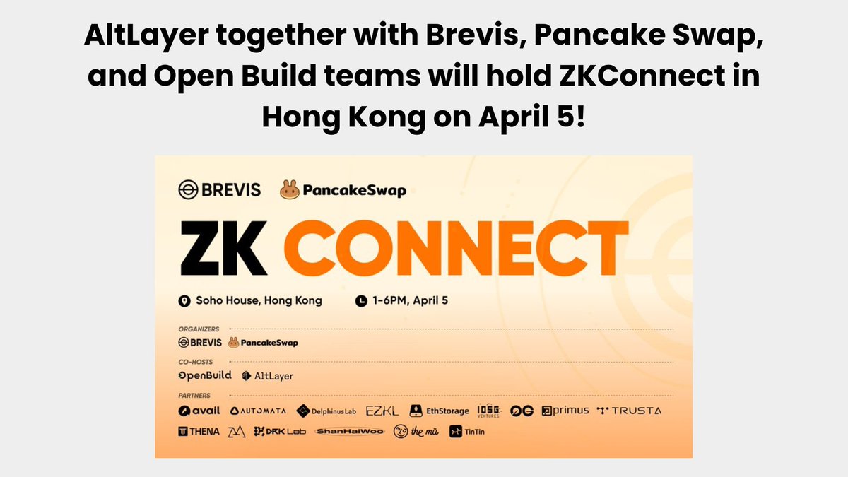 andrexo131's tweet photo. š¢ @alt_layer together with @brevis_zk, @PancakeSwap, and @OpenBuildxyz teams will hold #ZKConnect in #HongKong on April 5!
Learn about the research on how Zero Knowledge (ZK) technologies are changing the future of decentralized apps and beyond!
https://t.co/D0uef3qV80 https://t.co/w50zVUua4e