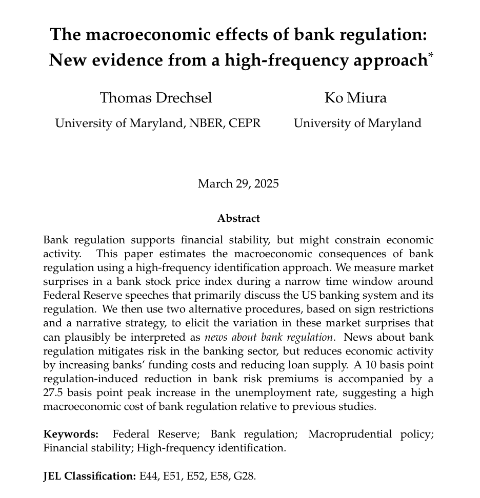 Thomas Drechsel (@td_econ) on Twitter photo We just completed a first, preliminary draft of a new paper:
๐๐ก๐ ๐๐๐๐ซ๐จ๐๐๐จ๐ง๐จ๐ฆ๐ข๐ ๐๐๐๐๐๐ญ๐ฌ ๐จ๐ ๐๐๐ง๐ค ๐๐๐ ๐ฎ๐ฅ๐๐ญ๐ข๐จ๐ง: ๐๐๐ฐ ๐๐ฏ๐ข๐๐๐ง๐๐ ๐๐ซ๐จ๐ฆ ๐ ๐๐ข๐ ๐ก-๐
๐ซ๐๐ช๐ฎ๐๐ง๐๐ฒ ๐๐ฉ๐ฉ๐ซ๐จ๐๐๐ก
Joint with Ko Miura
econweb.umd.edu/~drechsel/papeโฆ We just completed a first, preliminary draft of a new paper:
๐๐ก๐ ๐๐๐๐ซ๐จ๐๐๐จ๐ง๐จ๐ฆ๐ข๐ ๐๐๐๐๐๐ญ๐ฌ ๐จ๐ ๐๐๐ง๐ค ๐๐๐ ๐ฎ๐ฅ๐๐ญ๐ข๐จ๐ง: ๐๐๐ฐ ๐๐ฏ๐ข๐๐๐ง๐๐ ๐๐ซ๐จ๐ฆ ๐ ๐๐ข๐ ๐ก-๐
๐ซ๐๐ช๐ฎ๐๐ง๐๐ฒ ๐๐ฉ๐ฉ๐ซ๐จ๐๐๐ก
Joint with Ko Miura
econweb.umd.edu/~drechsel/papeโฆ