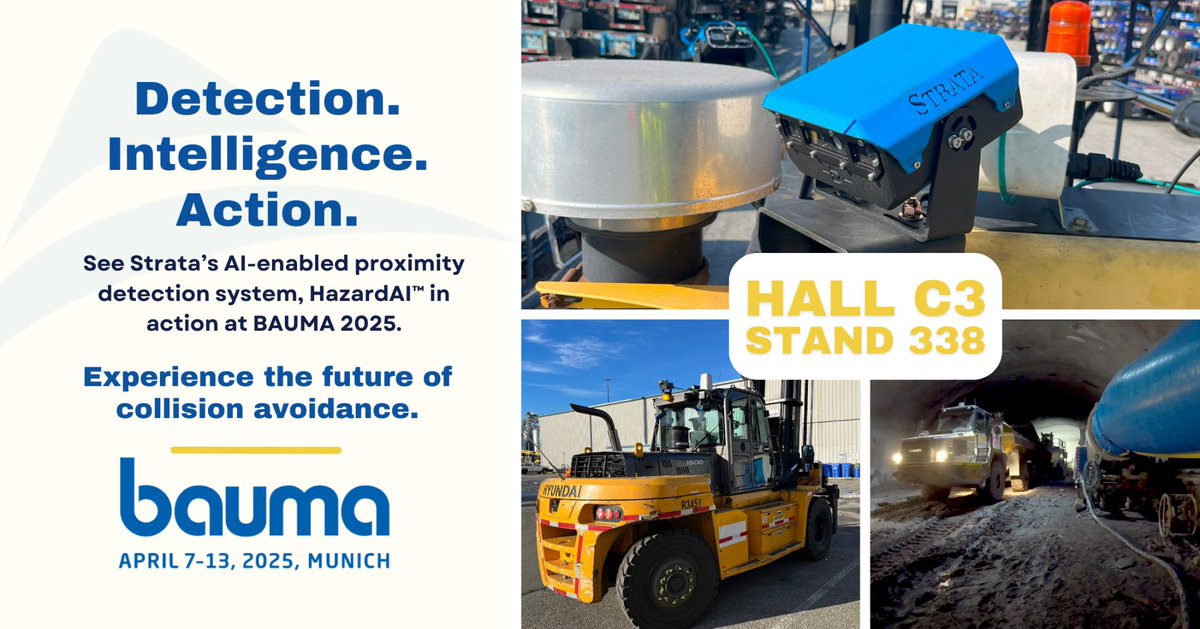 LIVE at BAUMA 2025
See the future of collision avoidance—up close and in action. Join Strata Worldwide from April 7–13 in Hall C3, Stand 338 at BAUMA 2025 in Munich, Germany.

#stratasafety #BAUMA2025