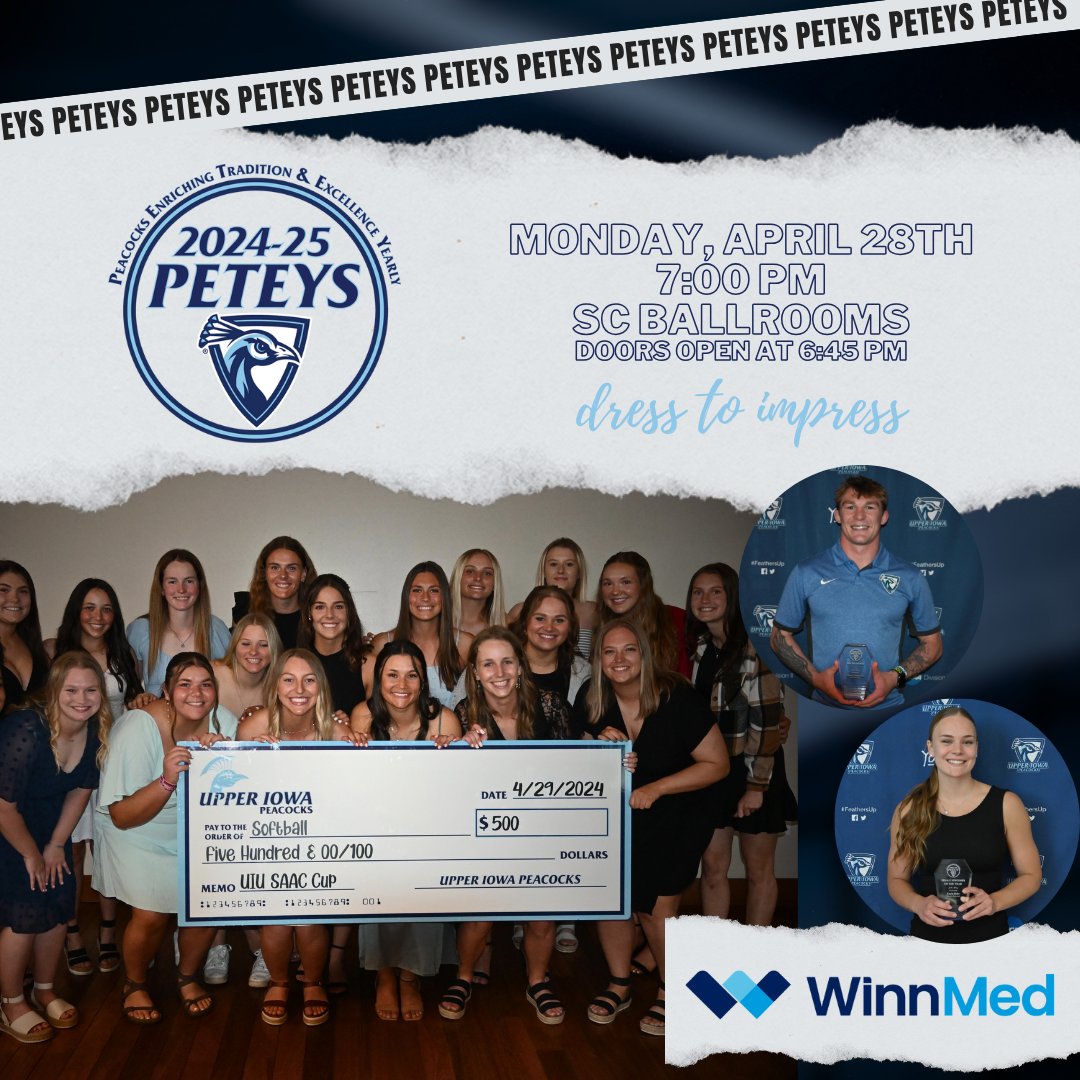 THE DATE IS SET!  On Monday, April 28th, our athletic department staff, Fayette faculty and president council will recognize the athletic and academic accomplishments of our student-athletes, coaches, and teams at the 2024-25 PETEY Awards🦚

📆 Monday, April 28
⏰  7 PM
📍 SC