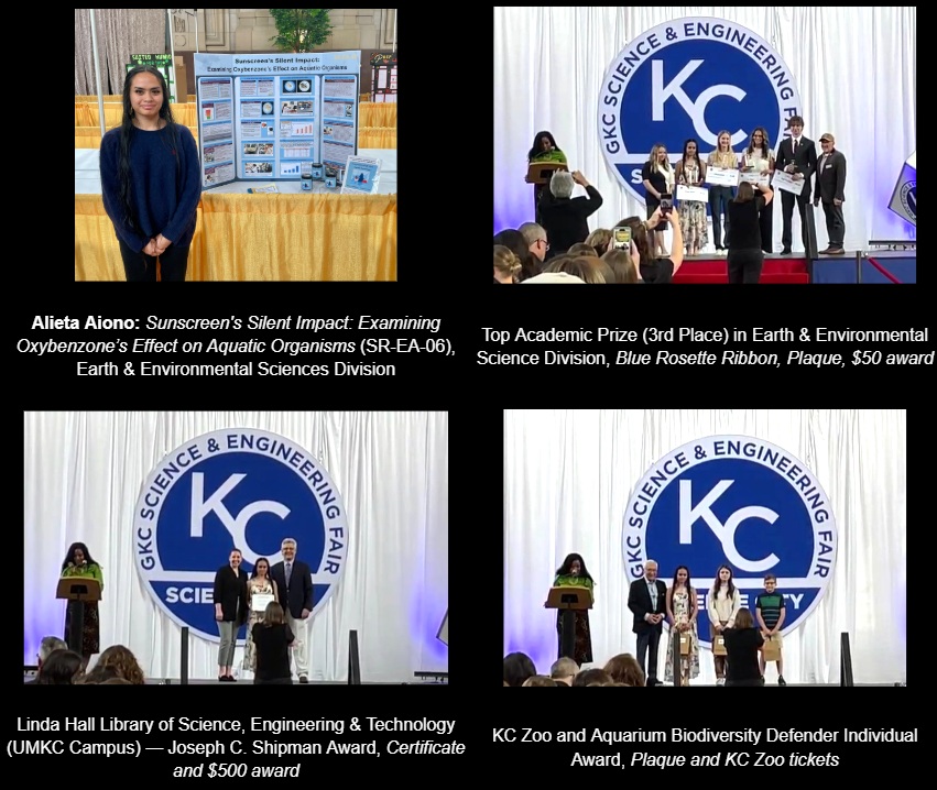 Debbie Cox (@coxvhsci) on Twitter photo Congrats to <a href="/VanhornHS_/">Van Horn High School</a> biomed senior, Alieta Aiono, for winning several awards during the <a href="/UnionStationKC/">Union Station KC</a> GKC Sci & Engineering Fair ceremony on Saturday! Her project: "Sunscreen's Silent Impact: Examining Oxybenzone’s Effect on Aquatic Organisms."
#isdstrong <a href="/ISDSchools/">Independence School District</a> Congrats to <a href="/VanhornHS_/">Van Horn High School</a> biomed senior, Alieta Aiono, for winning several awards during the <a href="/UnionStationKC/">Union Station KC</a> GKC Sci & Engineering Fair ceremony on Saturday! Her project: "Sunscreen's Silent Impact: Examining Oxybenzone’s Effect on Aquatic Organisms."
#isdstrong <a href="/ISDSchools/">Independence School District</a>