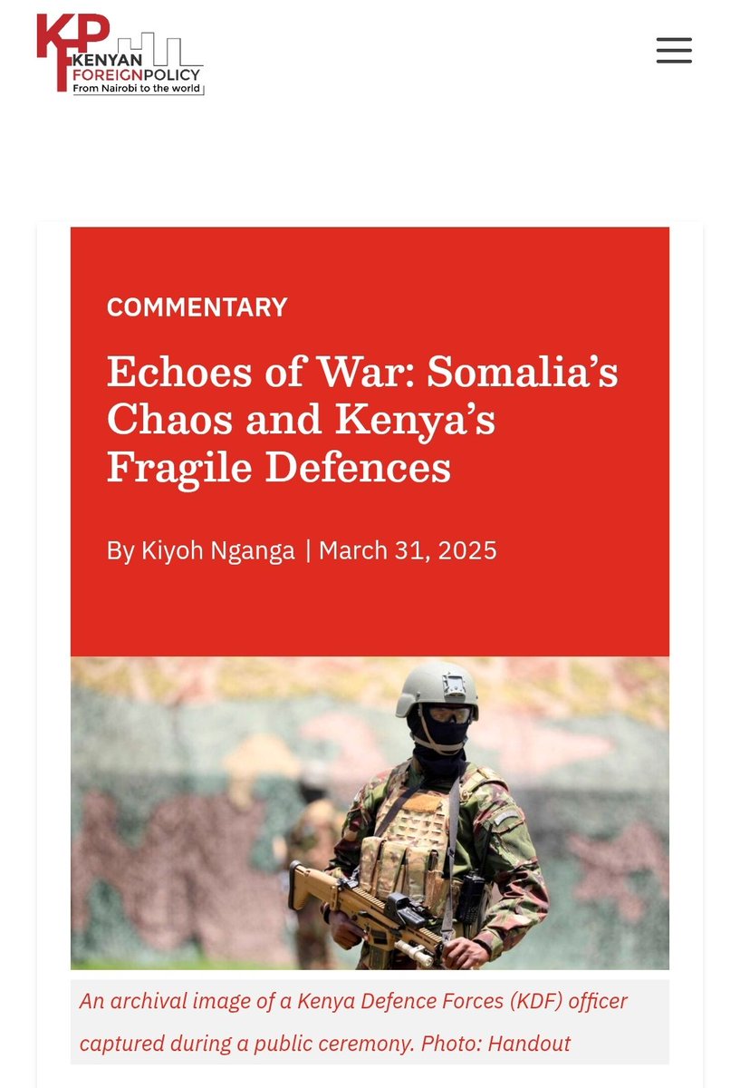 ASCIsecure's tweet image. A falling Somalia is a resounding alarm for Kenya to recharge its batteries of surveillance and defence. Kenya is a nation at war by extension
 By @KiyoNganga
kenyanforeignpolicy.com/echoes-of-war-…