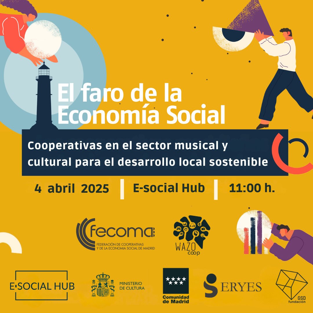 🚨 El #Faro de la #EconomíaSocial ilumina Madrid con música y cooperación.
🎵 #Music4Coop llega con conferencia + taller sobre desarrollo local sostenible desde el sector musical.
📆 4 abril 2025
📍<a href="/e_socialhub/">esocialhub</a>
🕚 11:00 h
🎟️ Inscríbete: f.mtr.cool/krcvvpeney
<a href="/Wazo_Coop/">WAZO Coop</a>