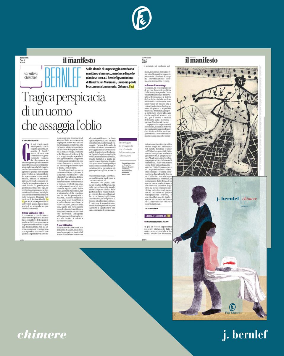 FaziEditore's tweet photo. Potete leggere su Alias, l'inserto culturale de @ilmanifesto, l'articolo di @desortibus su «Chimere» di J. Bernlef; e sul @sole24ore di ieri la recensione di Marta Morazzoni di «Ripetizione» di Vigdis Hjorth. https://t.co/valiuPUETC