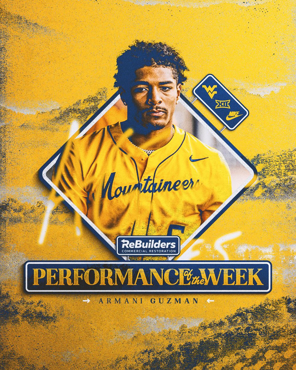 WVU Baseball (@wvubaseball) on Twitter photo The <a href="/ReBuilders247/">ReBuilders Commercial Restoration</a> Performer of the Week: 𝐀𝐫𝐦𝐚𝐧𝐢 𝐆𝐮𝐳𝐦𝐚𝐧
The sophomore hit .500 with a home run, two doubles, eight RBI, four runs, and a stolen base against Marshall and BYU!
#HailWV The <a href="/ReBuilders247/">ReBuilders Commercial Restoration</a> Performer of the Week: 𝐀𝐫𝐦𝐚𝐧𝐢 𝐆𝐮𝐳𝐦𝐚𝐧
The sophomore hit .500 with a home run, two doubles, eight RBI, four runs, and a stolen base against Marshall and BYU!
#HailWV