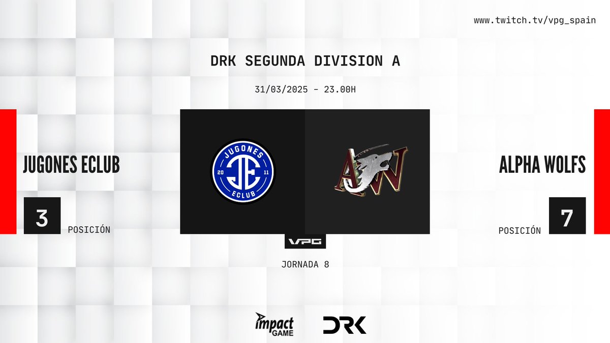 𝐏𝐀𝐑𝐓𝐈𝐃𝐀𝐙𝐎 𝐕𝐏𝐆

🏆 SUPERLIGA 
🗓️ JORNADA 7-8
⏰ 23:00 y 23:45

📌23:45
📺 <a href="/EuropaEsports/">CE Europa eSports</a>  🆚 <a href="/EsportsLUD/">Levante UD Esports</a> 
🎙️  <a href="/LeonidasMadiba/">LeoMadiba</a> <a href="/jmpd_bluelite/">José Manuel Pérez Domínguez bLueLiTe</a> 

📌23:00
📺 <a href="/jugoneseclub/">JUGONES eCLUB</a>  🆚 <a href="/ALPHA___WOLFS/">LyokFox Esports</a> 
🎙️ <a href="/RoberEsp/">Roberto Adrián</a> <a href="/Mati_Bernstein/">Mati Bernstein 🎤</a>  <a href="/LeonidasMadiba/">LeoMadiba</a> <a href="/jmpd_bluelite/">José Manuel Pérez Domínguez bLueLiTe</a>

#TuEresVPG