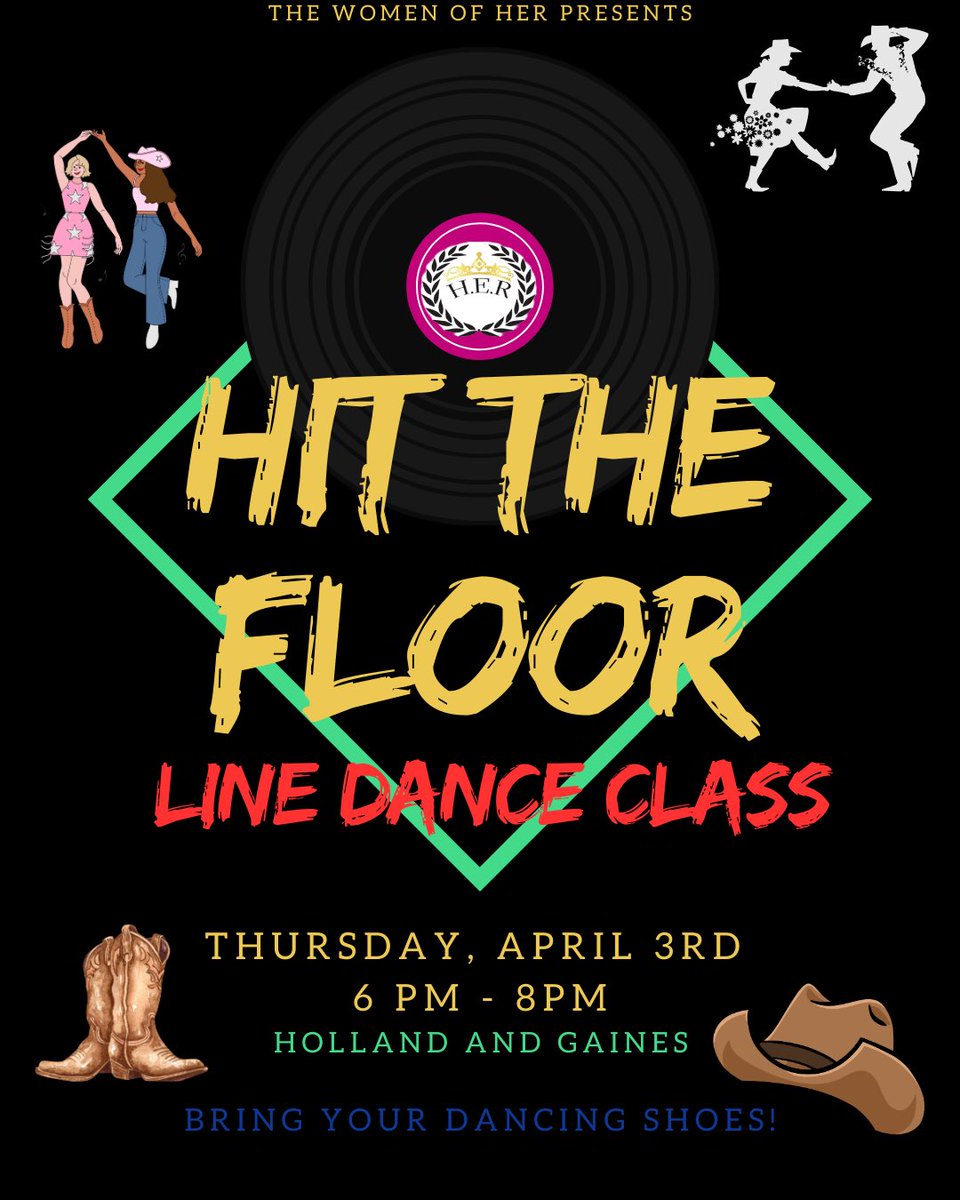 Ready to Hit the Floor &amp; Line Dance? 💃🏽🕺🏽 Join us on for a night full of music, moves, and good vibes! 🎶Let’s dance, laugh, and make some unforgettable memories! 🦋✨ #LineDance #HitTheFloor #DanceVibes #GoodTimes #HerWeek