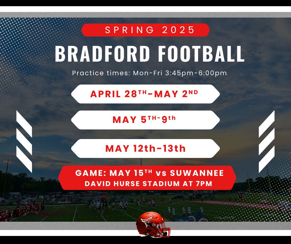 Bradford Tornadoes (@bhstornadofb) on Twitter photo Bradford County Football spring schedule. Come see all the talent everyone is talking about. <a href="/Jrod2245/">Jamie Rodgers</a> <a href="/Coach_Shanks/">Coach Wendell Shanks</a> <a href="/CoachStevens54/">Tyler Stevens</a> <a href="/coachmay7474/">David May</a> <a href="/sampson_BHS/">SampsonJackson</a> <a href="/CoachMosley4/">Adrian Mosley</a> <a href="/GregDaniels_OL/">Greg Daniels</a> <a href="/adamgorney/">Adam Gorney</a> <a href="/Coachcliff904/">Cliff Hill</a> <a href="/CoachColzie/">James Colzie III</a> <a href="/FlaHSFootball/">FloridaHSFootball.com</a> <a href="/RiverCityPrepFB/">River City Post-Grad Football</a> <a href="/RivalsFriedman/">Adam Friedman</a> Bradford County Football spring schedule. Come see all the talent everyone is talking about. <a href="/Jrod2245/">Jamie Rodgers</a> <a href="/Coach_Shanks/">Coach Wendell Shanks</a> <a href="/CoachStevens54/">Tyler Stevens</a> <a href="/coachmay7474/">David May</a> <a href="/sampson_BHS/">SampsonJackson</a> <a href="/CoachMosley4/">Adrian Mosley</a> <a href="/GregDaniels_OL/">Greg Daniels</a> <a href="/adamgorney/">Adam Gorney</a> <a href="/Coachcliff904/">Cliff Hill</a> <a href="/CoachColzie/">James Colzie III</a> <a href="/FlaHSFootball/">FloridaHSFootball.com</a> <a href="/RiverCityPrepFB/">River City Post-Grad Football</a> <a href="/RivalsFriedman/">Adam Friedman</a>