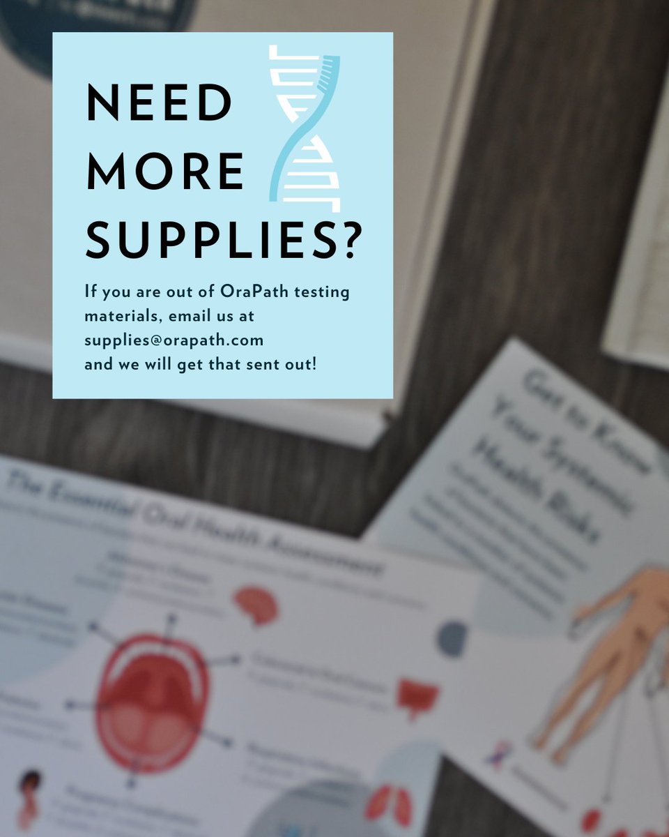 OrapathHealth's tweet photo. Running low on OraPath testing supplies? Don't worry! Just shoot us an email at supplies@orapath.com and we will ensure you are stocked up and ready to go! Click the link in our bio or go to https://t.co/QNwMEy2Vlm #OraPath #StaySupplied https://t.co/WJz4p46u4m