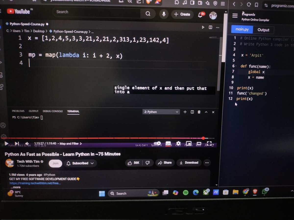 Arpit__Yadavv's tweet image. Just powered through Tech With Timโs 75-min Python crash course! ๐๐ฅ
Perfect refresherโquick, clear, and to the point. If you need a fast-track Python revision, this is it! Who else loves learning this way? ๐
#Python #CodingGrind #TechWithTim #code #Bitcoin