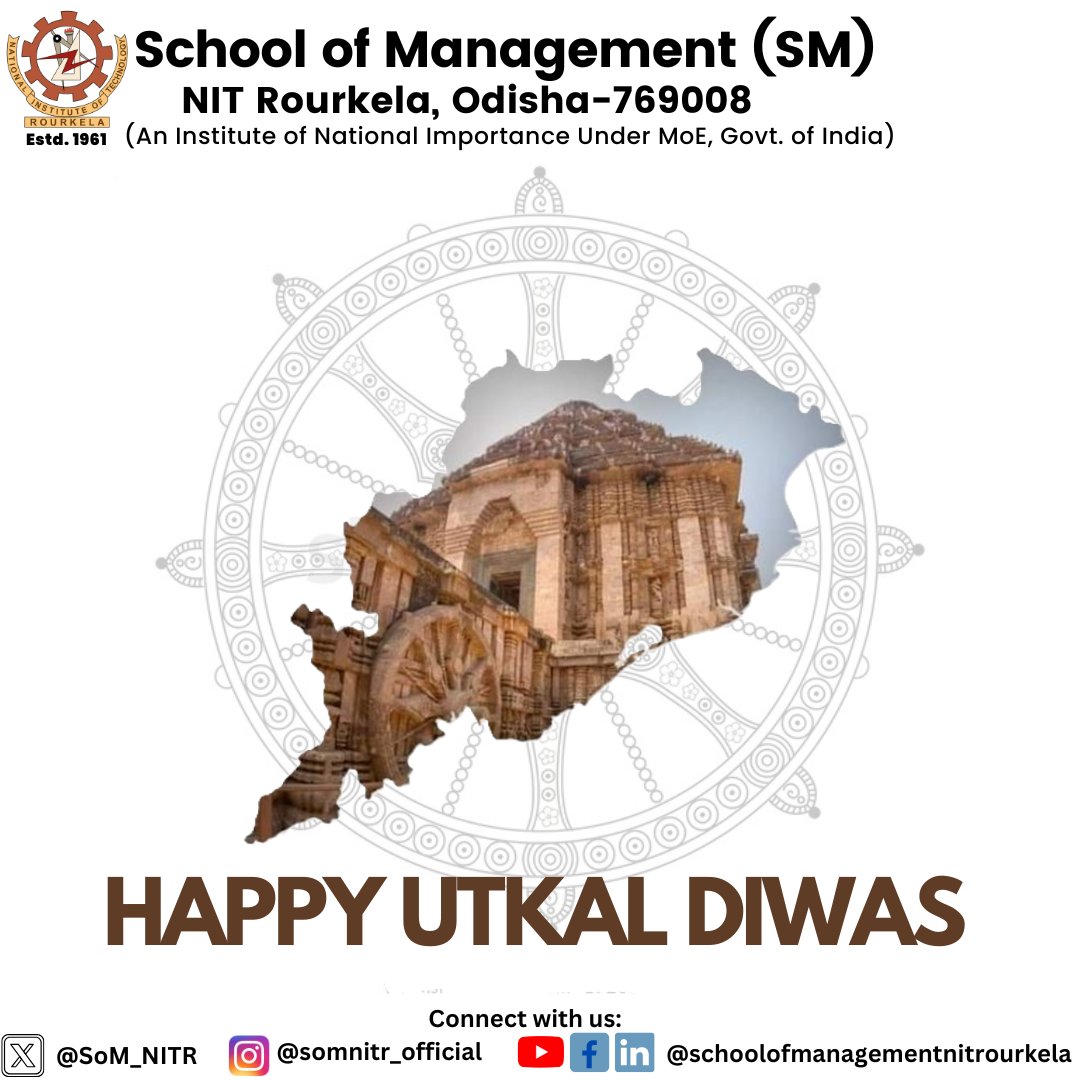 School of Management, NIT Rourkela (@som_nitr) on Twitter photo The <a href="/SoM_NITR/">School of Management, NIT Rourkela</a> extends heartfelt greetings on the occasion of Utkal Diwas, celebrating the rich heritage, culture, and glorious history of Odisha. This day marks the formation of the state of Odisha in 1936, a land known for its vibrant traditions, architectural marvels.
#somnitr The <a href="/SoM_NITR/">School of Management, NIT Rourkela</a> extends heartfelt greetings on the occasion of Utkal Diwas, celebrating the rich heritage, culture, and glorious history of Odisha. This day marks the formation of the state of Odisha in 1936, a land known for its vibrant traditions, architectural marvels.
#somnitr