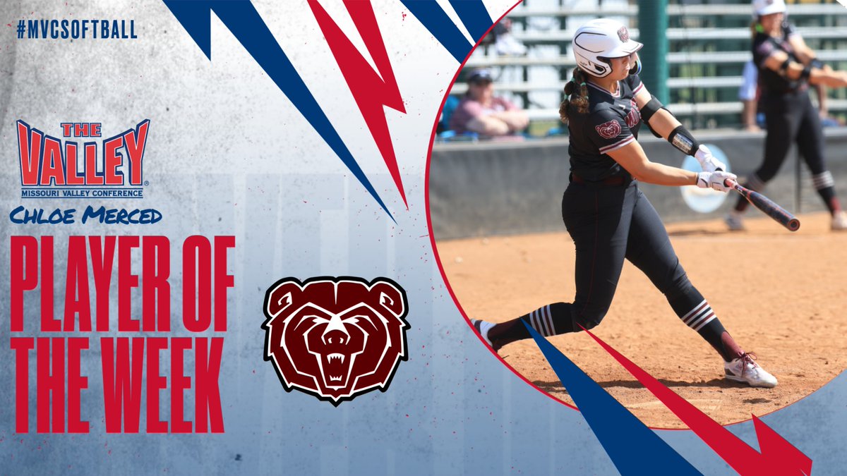 Missouri Valley Conference (@mvcsports) on Twitter photo Player of the Week➡️Chloe Merced
<a href="/MoStateSoftball/">Missouri State Softball</a>
▪️Merced batted .500 (5-for-10) with six RBI, four runs scored, two home runs, a double and a walk. She also slugged 1.200 with a .545 on-base percentage, and was perfect in the field.
#MVCSoftball Player of the Week➡️Chloe Merced
<a href="/MoStateSoftball/">Missouri State Softball</a>
▪️Merced batted .500 (5-for-10) with six RBI, four runs scored, two home runs, a double and a walk. She also slugged 1.200 with a .545 on-base percentage, and was perfect in the field.
#MVCSoftball